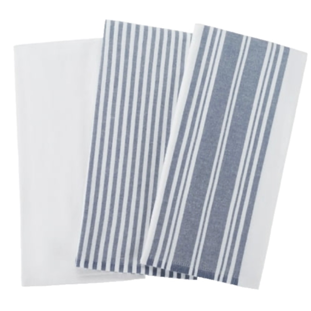 Better Homes & Gardens 3-Piece Oversized Kitchen Towel Set Washed Indigo, NWT.